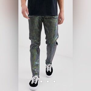 RECLAIMED VINTAGE Coated Jeans 89 Original Fit in Silver Metallic Oil Slick 28